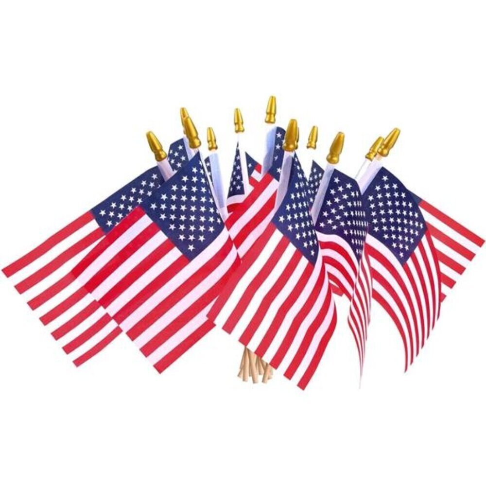 12 Pcs Small American Flags On Stick, Patriotic Decorations Small 4"x6"